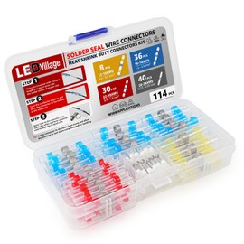 114 PCS Ledvillage Solder Seal Wire Connectors Kit, Waterproof Butt Connector Heat Shrink Electrical Terminals, Insulated Solderless Wiring Splice Connectors for Automotive Boat Truck