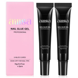 AILLSA Nail Gel Glue 2PCS Lamp Curing Needed Super Strong Nail Tip Glue Semi-Solid Nail Glue Gel Professional False Soft Gel Nail Glue for Acrylic Nails Tips Press on Nails