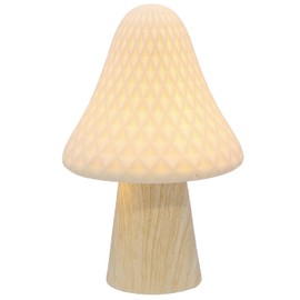 Shudehill Giftware Mushroom Glow Lamp Ornament - Small or Large Button, Tall or Toadstool Designs with Wooden Base and Cream Neutral Top (Tall, Large)