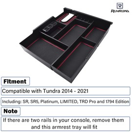 RUNROAD Center Console Organizer Full Cover Tray Compatible with Toyota Tundra 2014-2020 2021 Accessories, ABS Coin Holder Secondary Storage Box Insert Armrest Console Tray, Red