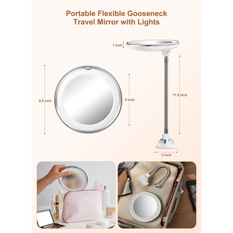 Brightown 10x Magnifying Mirror with Light, Flexible Gooseneck Make up