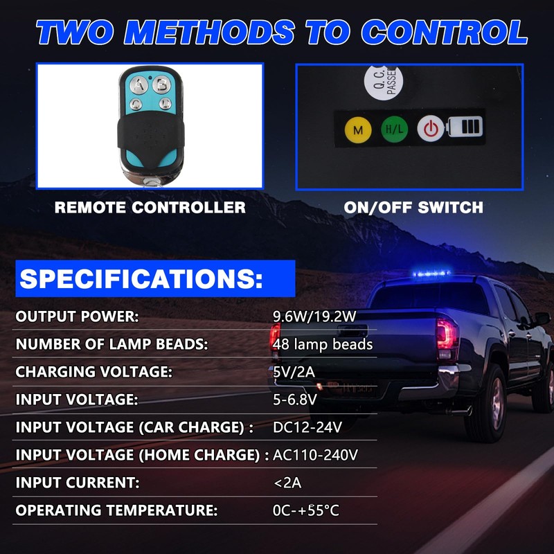 OPL5 Rechargeable Blue Emergency Roof Top Strobe Light Wireless Battery,
