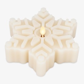 Luminara White Swan Flameless Candle Snowflake Tealight (6.5" x 2") Moving Flame LED Candle, Battery Operated LED Tealight