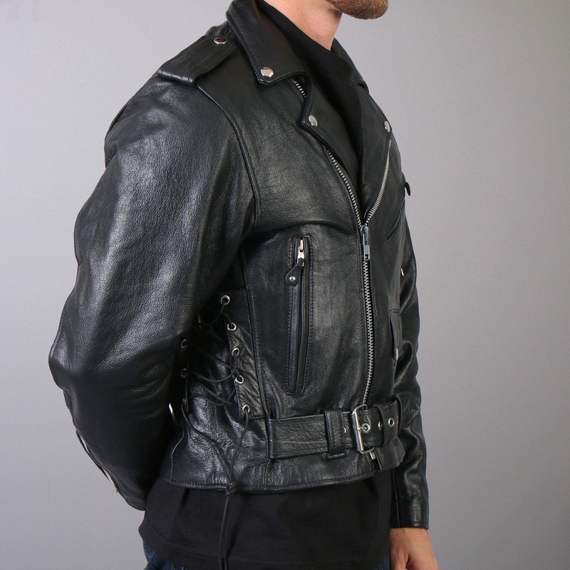 Hot Leathers Classic Motorcycle Jacket with Zip Out Lining (Black,