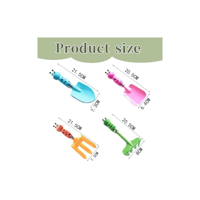 Garden Tool Set, 4-Piece Cartoon Animal Design, Includes Rake, Fork,