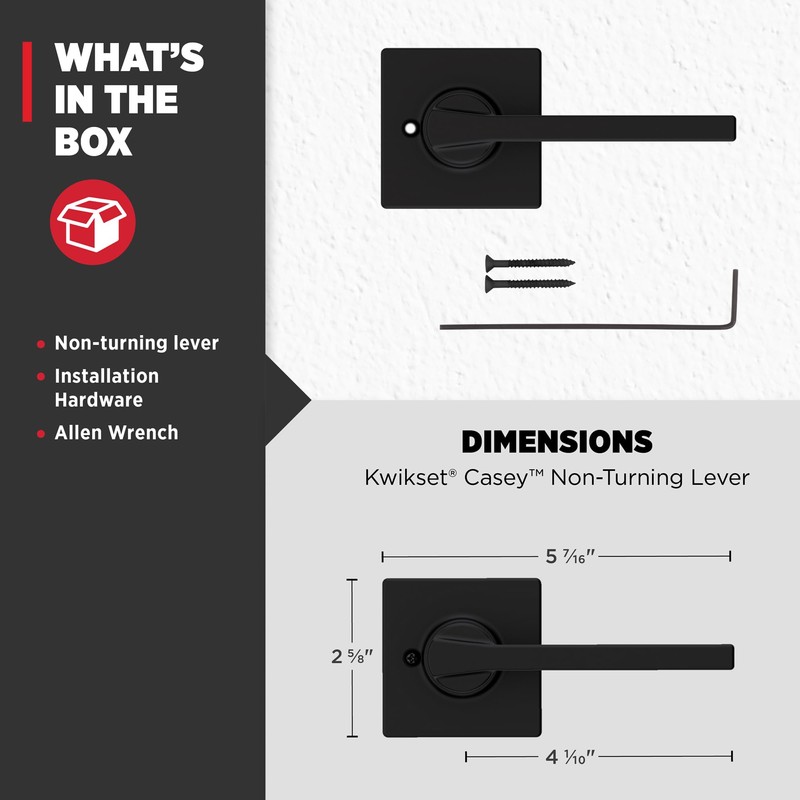 Kwikset Casey Dummy Door Handle, Single Sided Lever for Closets,