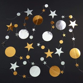 Christmas Ornaments Round Star Shaped Dot Garland Decor Glitter Twinkle Star Garland Streamer Backdrop Hanging Banner Decoration Kids Planet Constellation Birthday Birthday Party Wall Hanging Bunting Photo Props for Birthday Wedding Nursery Store Camping
