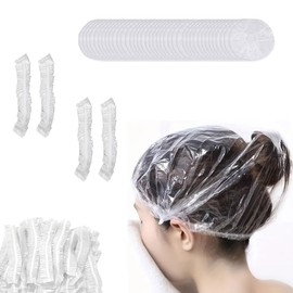 100 PCS Disposable Shower Cap, 50cm Clear PE Plastic Elasticated Shower Cap, Waterproof Hair Cap, for Home, Salon, Spa and Kitchen Fume Traps