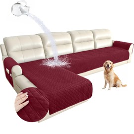 Arfntevss Waterproof L Shape Sectional Couch Covers for Sectional Washable Velvet Sofa Cover for Dogs Pets L Shaped Couch Cushion Protector Non Slip U Shaped Sofa Slipcover Set (Wine Red, X-Large)