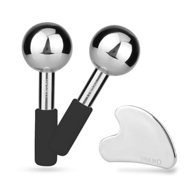 VRAIKO ICES Globes Gua Sha Set, Gua Sha Face Tools and Cryo Sticks with Unbreakable Steel, Face Massager, Cooling Rollers for Dark Circles, Puffiness and Lymphatic Drainage (Black)