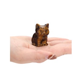 Jovivi Tiger Eye Cat Crystal Figurines Home Decor,Natural Gemstone Carved Lucky Sitting Cat Statue Sculpture Room Office Desk Decor Yellow Cat Gifts for Cat Lovers Mothers Day