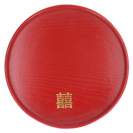 Wood Serving Tray Decorative Serving Platter Snack Fruit Plate for Living Room Coffee Table Kitchen CounterTop Red Round M