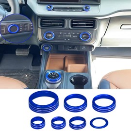 BORUIEN for Ford Maverick 2022 2023 2024 Interior Accessories Decor Air Conditioner AC 4WD Engine Start Stop Headlight Volume Radio Control Switch Knob Cover 7PCS Aluminum Alloy (Blue, 2022-2024)