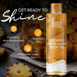 YoniRescue Pineapple Upside Down Body Oil – 4oz | Apricot, Jojoba, Avocado Oils & Vitamin E | Fast-Absorbing, Hydrating, Tropical Fragrance