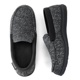 RockDove Men's SILVADUR Tweed Memory Foam Moc Slipper, Size 10 US Men, Black