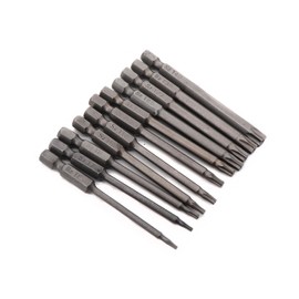 11pcs Torx Driver Set, 1/4 Inch Hex Shank, 75mm Long T6/ T7/ T8/ T9/ T10/ T15/ T20/ T25/ T27/ T30/ T40 Torx Head Security Screw Driver Bit Set with Tamper Proof Star 6 Points Screwdriver Kit Tools