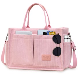 Keyck Women's Corduroy Shoulder Bag, Medium Tote Bag with Zip, Cord Bag, Women's Crossbody Bag, Shopper Bag, Handbag, Shoulder Bags for Work, Office, Travel, Shopping, School, pink