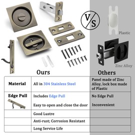 Dontay Pocket Door Privacy Lock and Pull, Stainless Steel 304 Contemporary Pocket Door Knob, Flush Door Handles, Privacy (Bed/Bath) Latch, 2-3/8" Backset, Sliding Barn Hardware (2, Antique Brass)