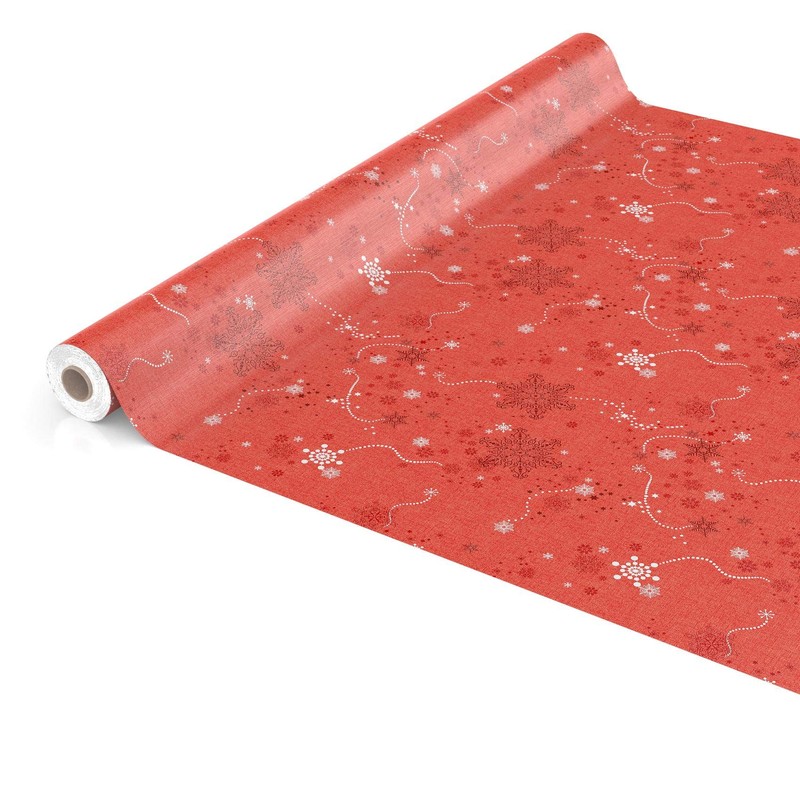 Anro Oilcloth, Wax Tablecloth - Christmas Snowflakes, Red