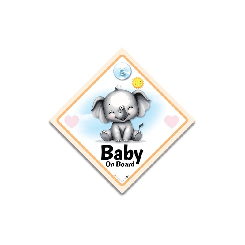 Baby on Board Car Sign, Cute Elephant Design, with Reusable