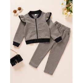 VKOMEO Toddler Girls Hoodie Dark Khaki Sweatsuits Pants Fall Spring Tracksuit Sportswear Long Sleeve Pullover Pants Sets, Khaki, 2-3T