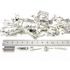 65 Pcs Wholesale Life Tools Theme Bulk Lots Silver Charms Mixed Smooth Tibetan Silver Plated Silver Metal Charms Pendants DIY for Necklace Bracelet Jewelry Making and Crafting