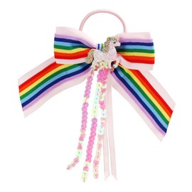 FOMIYES 2 Pack Kids Hair Ties Elastic Bowknot Hair Rings Unicorns Rainbow Pattern Ponytail Holders for Girls Boys