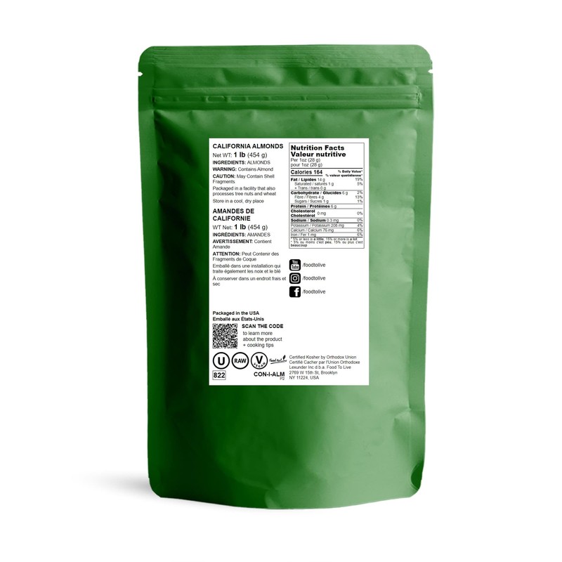 California Almonds, 1 Pound – Supreme, Whole, Raw, Unsalted, Unroasted