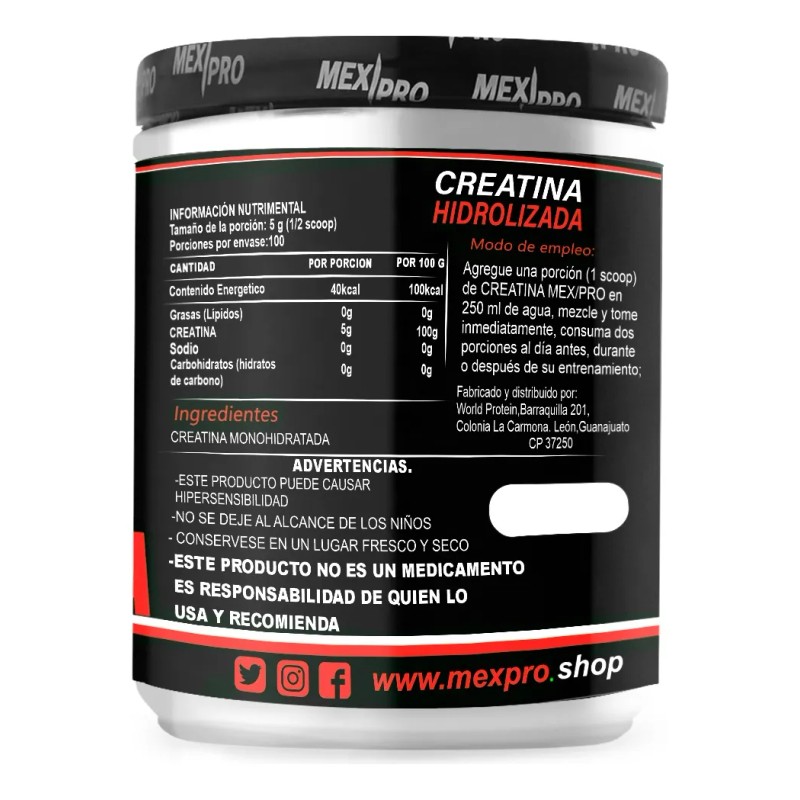 Mex/pro Creatina Monohidratada 500gr Varios Sabores