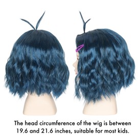 Yan Dream Girls Kids Short Wavy Blue Wig with Hair Pin for Child Center Part Blue Anime Cosplay Wig