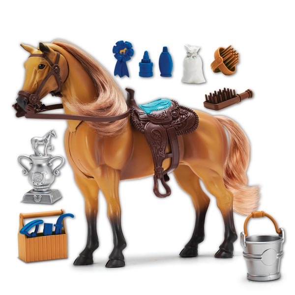Sunny Days Entertainment Blue Ribbon Champions Deluxe Toy Horses: Quarter Horse with Articulation, Sound & Grooming Accessories (101844)