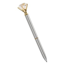 Merangue Diamond Crystal Top Retractable Ballpoint Pen with Gold Accents, Medium, 1.0mm, Black Ink, Silver