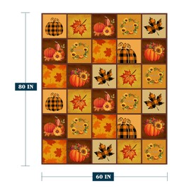 YeeJu Fall Decoraitve Throw Blanket Twin Plaid Thanksgiving Autumn Pumpkins Sunflower Blanket Couch Sofa Bed Living Room Soft Cozy Lightweight Warm Fuzzy Plush Fleece Blankets and Throws 60x80