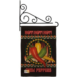 Breeze Decor GS117031-DB-03 Chili Peppers Burlap Food Vegetable Impressions Decorative Vertical 13" x 18.5" Double Sided Garden Flag Set Metal Fansy Wall Bracket Hardware