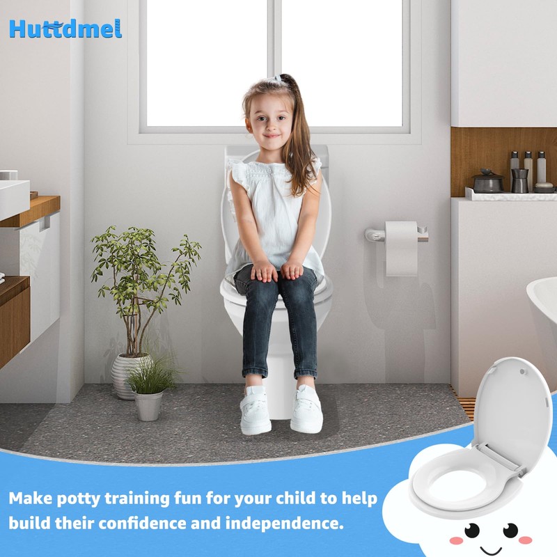 Huttdmel Toilet Seat Round with Toddler Seat 16.5 Inch &