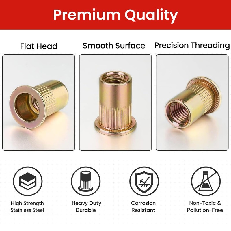 JoblikeBrez Carbon Steel Rivet Nut Set, 220 Pieces Threaded Sleeve