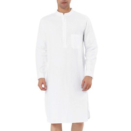 Lars Amadeus Men's Nightshirt Sleep Tshirt Cotton Banded Collar Henley Shirt Pajamas Nightgown White XL