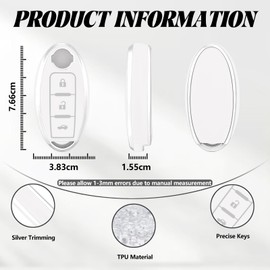 TOOMUME Key Case TPU Car Key Case Fits Nissan Qashqai J11 J12 Juke F15 Xtrail T32 Micra K13 K14 Infiniti Q50 QX60 EX35 FX45, Key Cover Protection Key Case - Case