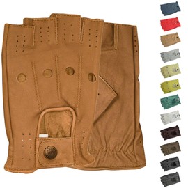 German Wear Driving Half Finger Fingerless Driving Gloves Leather Gloves, caramel