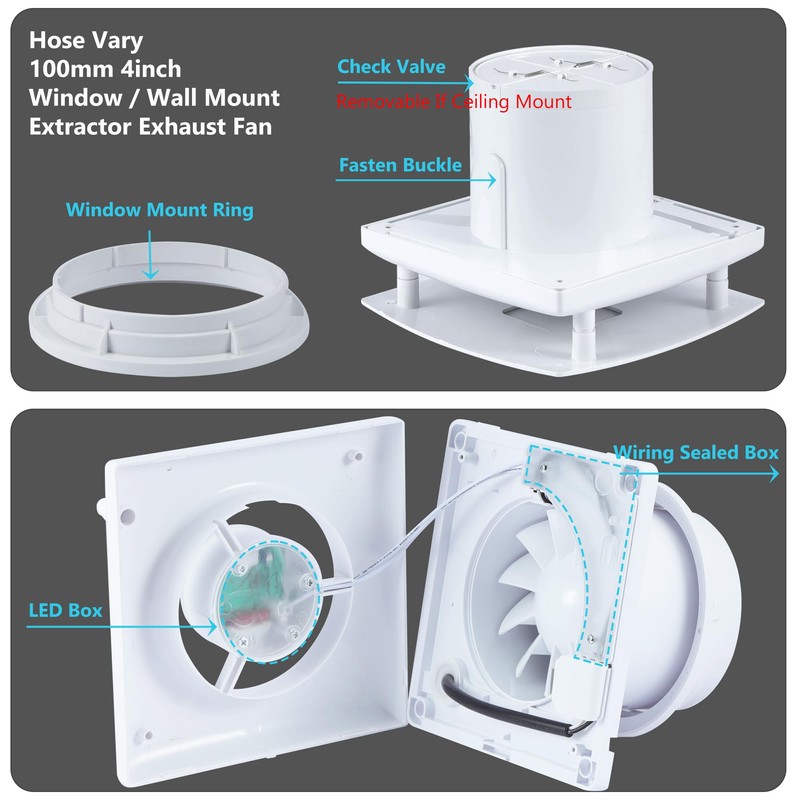 4inch Wall Mounted Fan, 55CFM Bathroom Exhaust Fan w/Check Valve,