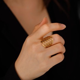 TEAMER Adjustable Archangel Metatron Stainless Steel Ring Adjustable Flower of Life Jewelry for Women and Girls, Stainless Steel, No Gemstone