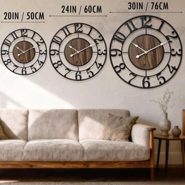 Tixmtry Large Metal Wall Clock, 20 Inch Retro Decorative Silent, Non Ticking, Battery Operated Modern Big Wood Wall Clock for Living Room, Farmhouse, Bedroom, Fireplace, Kitchen, Office, Home Decor