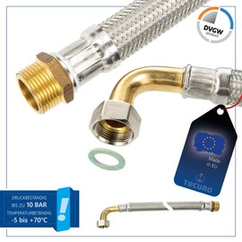 Reinforced Hose DN 13-1/2 ÜWM-Bogen 90° x 1/2 AG x 300 mm, DVGW, KTW-A