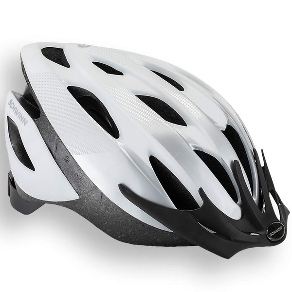Schwinn Thrasher Mens and Womens Bike Helmet, Age 14+, Adult Fit 58-62cm, Comfortable Dial Fit Adjustment, 20 Air Vents, Removable Visor, White