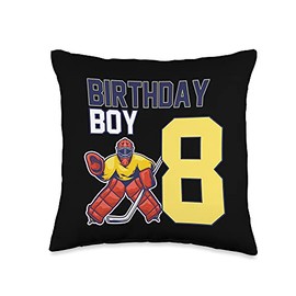 Hockey Athlete Game Shaft Goalkeeper Ice Rink Puck 8th Birthday Boy 8 Puck Goalie Players Ice Rink Hockey Party Throw Pillow, 16x16, Multicolor