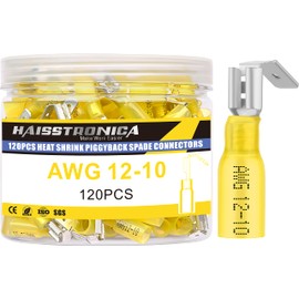 haisstronica haisstronica 120PCS Yellow Heat Shrink Piggyback Spade Connectors, 12-10 AWG Piggyback Wire Connectors, Quick Disconnect Piggyback Terminals