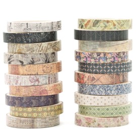 YUBBAEX 20 Rolls Vintage Washi Tape Set Skinny Antique Masking Retro Artwork Decorative Tapes for Arts, DIY Crafts, Journals, Planners, Scrapbook, Wrapping (Remain Happiness)