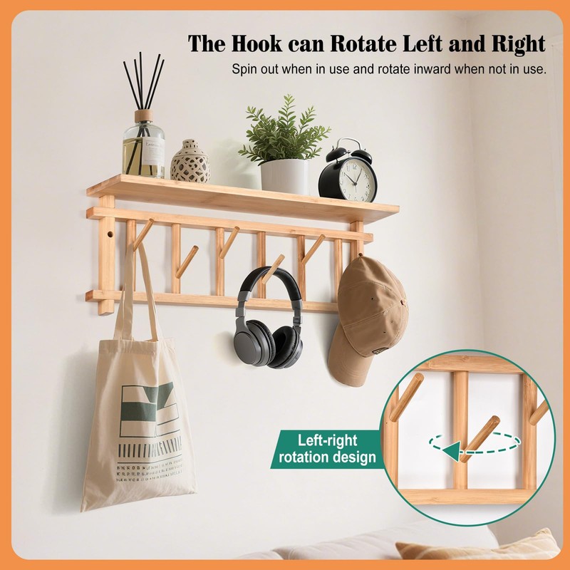 YeadCedle Coat Rack Wall-Mounted with Shelf Coat Hooks Wall Mount