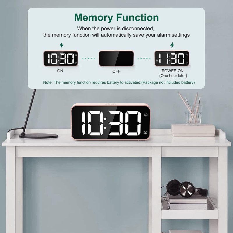 HERMIC Digital Alarm Clock Bedside Mains Powered Large Digital Led