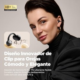SoundPEATS Pop Clip Audífonos Inalámbricos de Oído Abierto Bluetooth 5.4 Open Ear Carga Rápida IPX5 Cancelación de Ruido Llamadas con IA Modo de Baja 